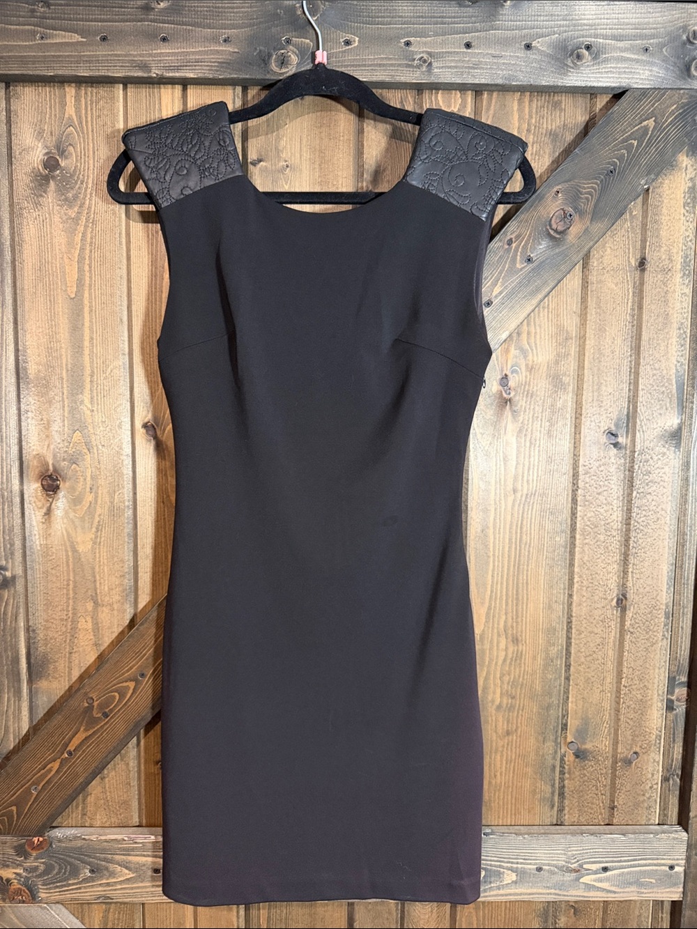 Guess Black Mini Sheath Dress with Embroidered Shoulders